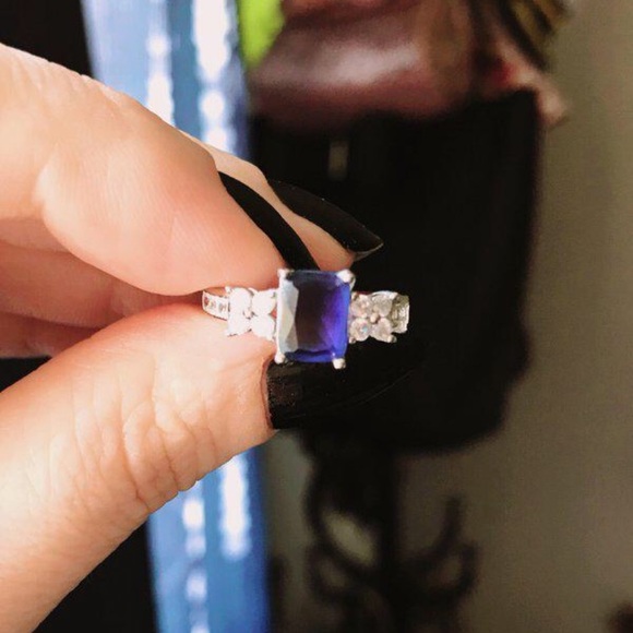 Brand New Sterling Silver & Tanzanite Ring w/ CZ